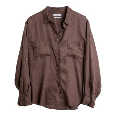 Hut Noosa Women's Brown Chocolate Martini Boyfriend Linen Oversized Shirt - Hut Collective