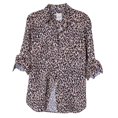 Hut Noosa Women's Brown Leopard Boyfriend Linen Shirt
