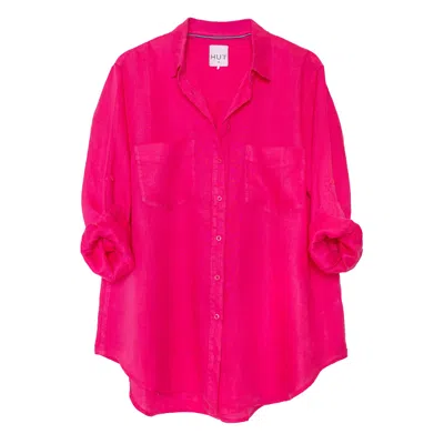 Hut Noosa Women's Fruity Pink Boyfriend Linen Oversized Shirt