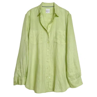 Hut Noosa Women's Green Shadow Lime Boyfriend Linen Shirt