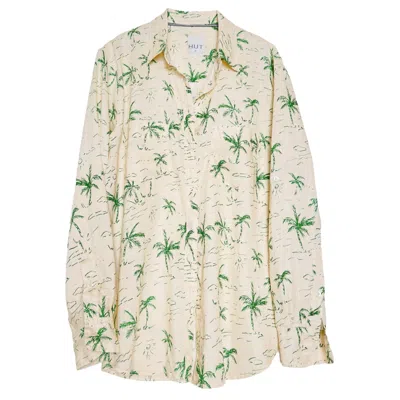 Hut Noosa Women's Neutrals / Green Tropical Vista Print Boyfriend Linen Shirt