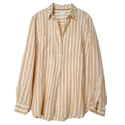Hut Noosa Women's Neutrals Honeycomb Stripe Boyfriend Linen Shirt