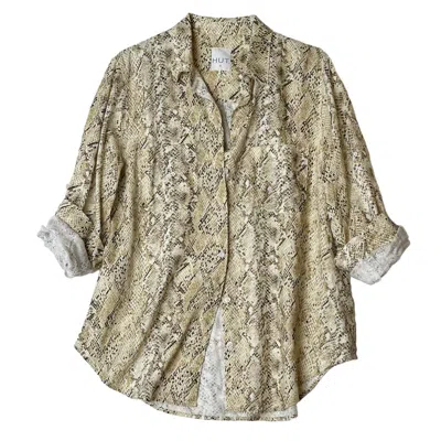 Hut Noosa Women's Neutrals Snake Skin Print Boyfriend Linen Shirt