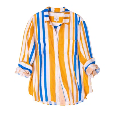 Hut Noosa Women's Orange / Blue / White Zanzibar Stripe Oversized Boyfriend Linen Shirt In Multi