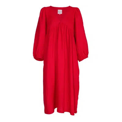 Hut Noosa Women's Poppy Red V Neck Linen Dress With Pockets
