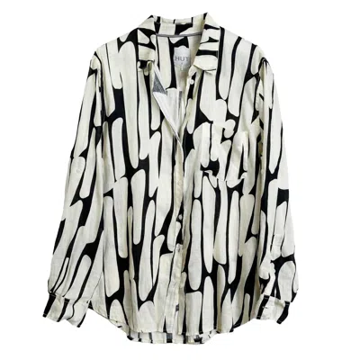 Hut Noosa Women's Black / White Summer Silhouette Boyfriend Linen Shirt In White/black