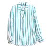 Hut Noosa Women's Green / White Bermuda Green Stripe Boyfriend Linen Shirt In White/green