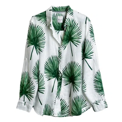 Hut Noosa Women's Green / White Tulum Days Boyfriend Linen Shirt In White/green