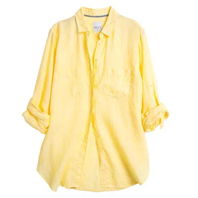 Hut Noosa Women's Yellow / Orange Lemon Sorbet Boyfriend Linen Shirt In Yellow/orange