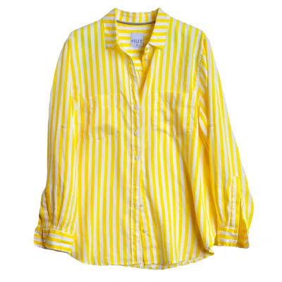 Hut Noosa Women's Yellow / Orange / White Sun Stripe Boyfriend Linen Shirt In Yellow/orange/white