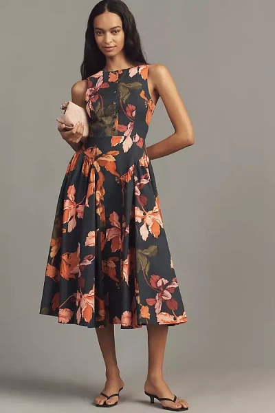 Hutch A-line Poplin Midi Dress In Black