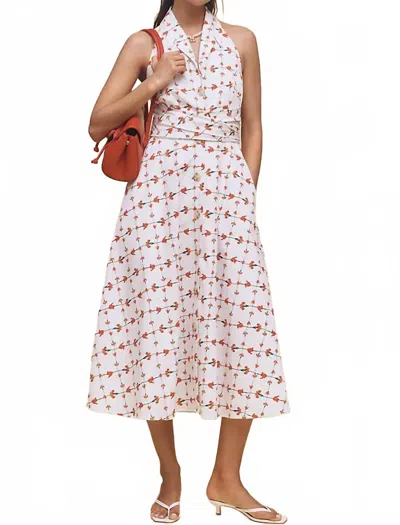 Hutch Alessia Halter Dress In White/red Trellis Floral In Multi