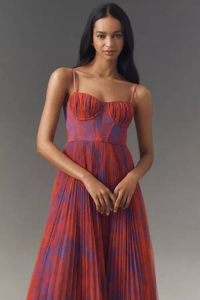 Hutch Amara Bustier Pleated Fit & Flare Midi Dress In Purple