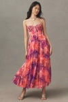 Hutch Amara Bustier Pleated Fit & Flare Midi Dress In Orange