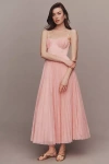 Hutch Amara Corset Pleated Tulle Fit & Flare Midi Dress In Pink