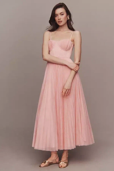 Hutch Amara Bustier Pleated Tulle Fit & Flare Midi Dress In Pink