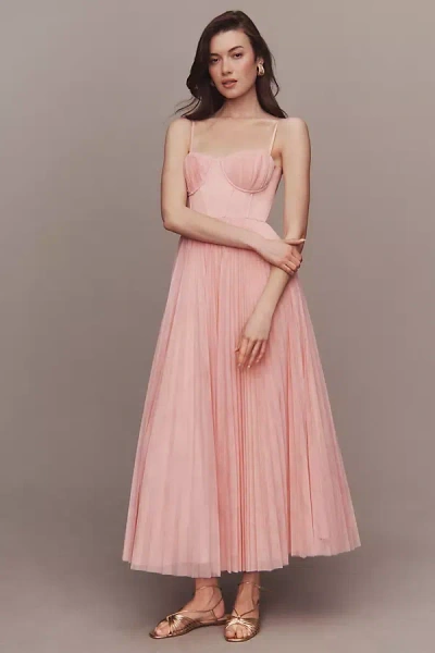 Hutch Amara Bustier Pleated Fit & Flare Midi Dress In Pink