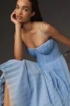 Hutch Amara Corset Pleated Tulle Fit & Flare Midi Dress In Blue