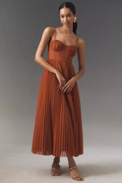 Hutch Amara Corset Pleated Tulle Fit & Flare Midi Dress