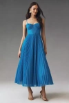 Hutch Amara Corset Pleated Tulle Fit & Flare Midi Dress In Blue
