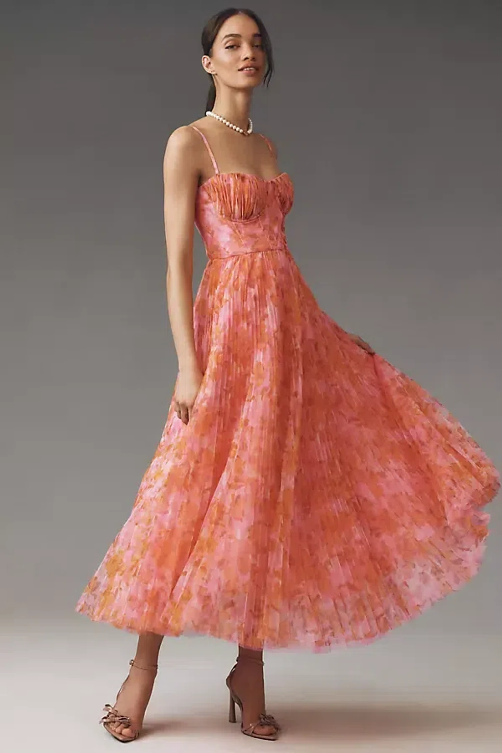 bustier pleated tulle fit & flare midi dress Hutch Amara Corset Pleated Tulle Fit & Flare Midi Dress