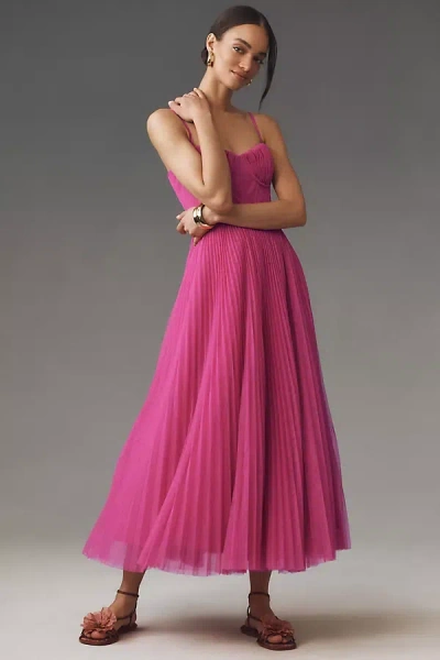 Hutch Amara Corset Pleated Tulle Fit & Flare Midi Dress In Pink