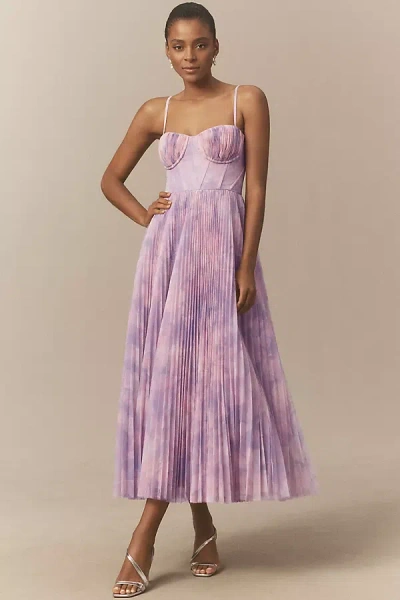 Hutch Amara Corset Pleated Tulle Fit & Flare Midi Dress In Blue