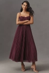 Hutch Amara Corset Pleated Tulle Fit & Flare Midi Dress In Red