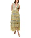 Hutch Amora Deep V-neck Tiered Tulle Gown In Sky Dramatic Outline Floral