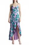 Hutch Angel Gown In Patina/purple Tropical In Blue