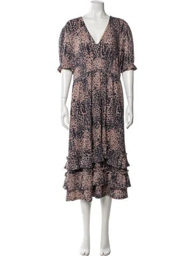 Pre-owned Hutch Animal Print Midi Length Dress In Black