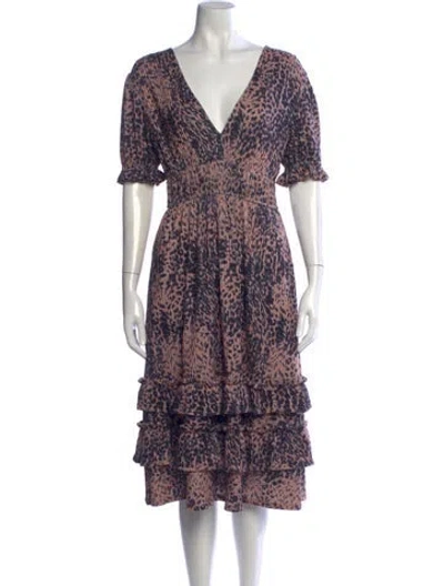 Pre-owned Hutch Animal Print Midi Length Dress In Black
