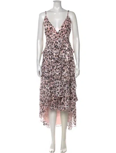 Pre-owned Hutch Animal Print Midi Length Dress In Pink