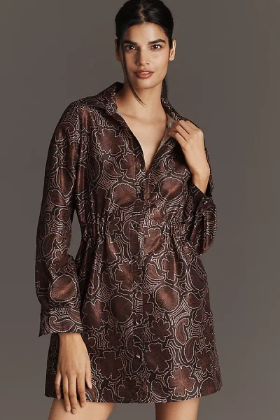 Hutch Anja Long-sleeve Mini Shirt Dress In Brown