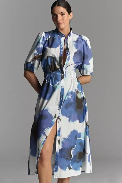 Hutch Annett Puff-sleeve Midi Shirt Dress In Multi