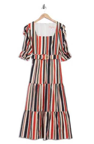 Hutch Arlo Stripe Short Sleeve Cotton Blend Tiered Dress In Multi