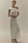HUTCH ASYMMETRICAL OFF-THE-SHOULDER BURNOUT VELVET SLIM MAXI DRESS