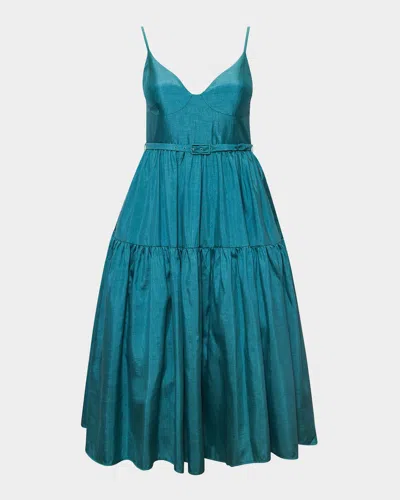 Hutch Atherton Belted Fit-&-flare Midi Dress In Blue