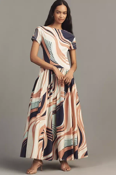 Hutch Atley Stretch Poplin Drop-waist Maxi Dress In Multi