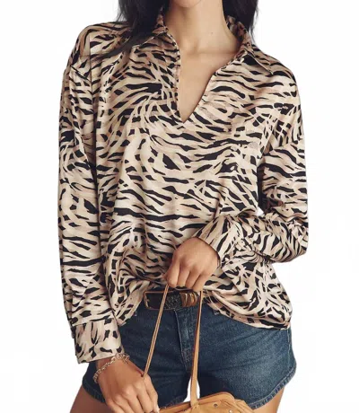 Hutch Ayer Long Sleeve Top In Latte Layered Zeba Stripe In Multi