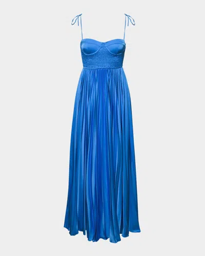 Hutch Ayla Pleated Sweetheart Satin Gown In Azure