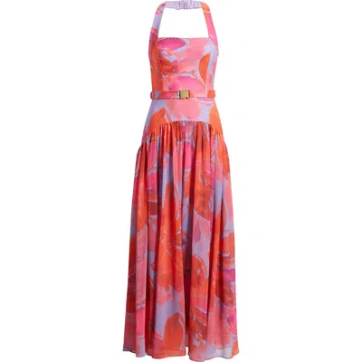 Hutch Aza Long Floral Drop-waist Dress In Pink