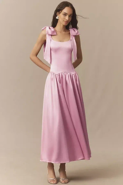 Hutch Ballerina Bow-sleeve Drop-waist Midi Dress In Pink
