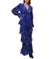 Hutch Bardot Long-sleeve V-neck Velvet Burnout Wrap Tiered Maxi Dress In Silhouette Roses