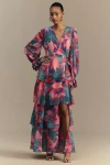 Hutch Julia Wrap Dress In Watercolor Abstract Floral In Orange