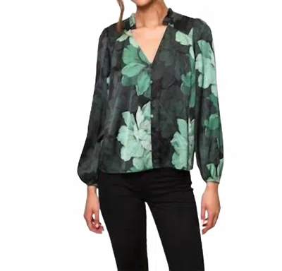 Hutch Baylor Top In Forest Tonal Sketched Floral In Green