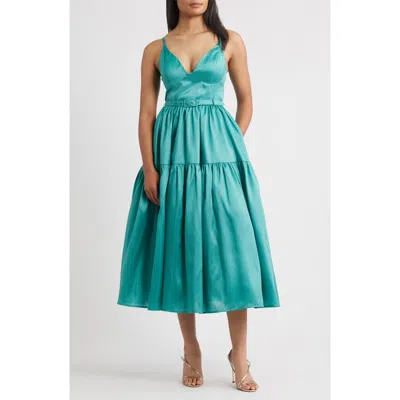 Hutch Belted Bustier Tiered Dress In Blue