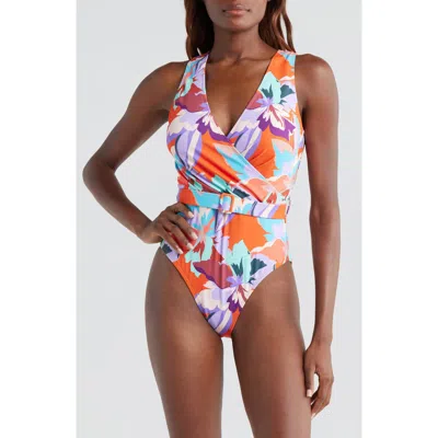 Hutch Belted One-piece Swimsuit In Abstract Floral