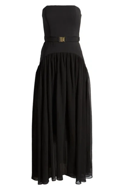 Hutch Belted Strapless Drop Waist Dress In Black