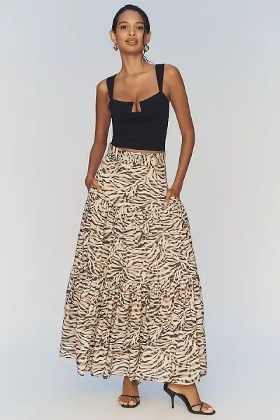 Hutch Belted Tiered Maxi Skirt In Sand